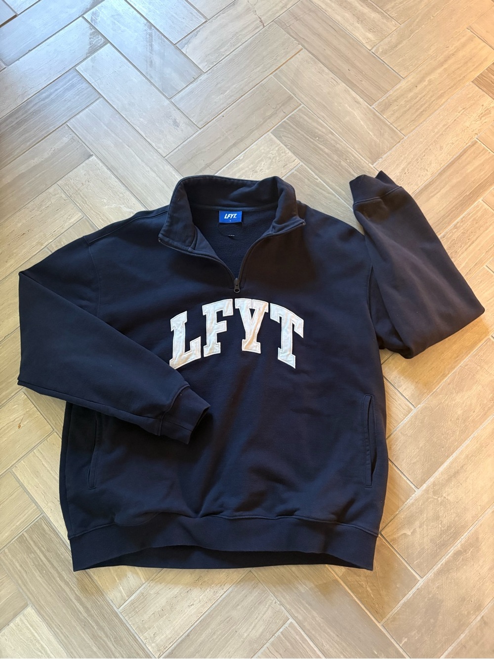 LFYT Men's Navy Half-Zip Pullover Sweatshirt L Japanese brand